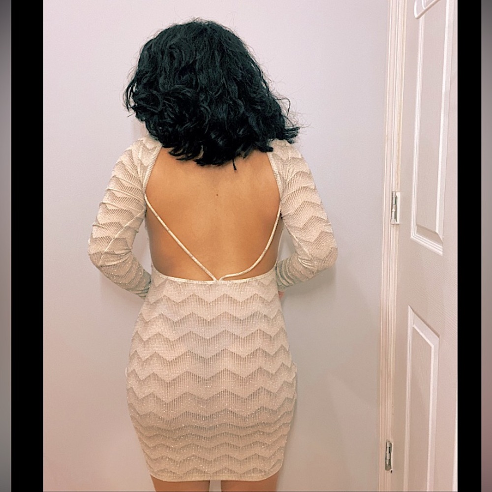Fashion Nova Cream and Silver Dress
